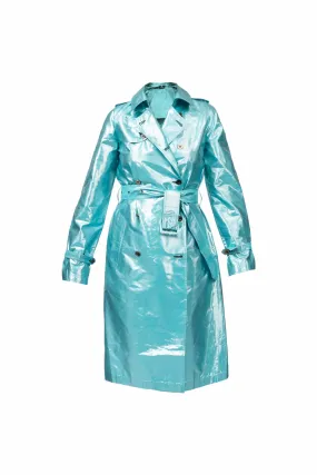 Metallic Silk Trench - Turquoise