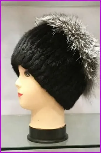 Mink and Fox Fur Pompoms Removed Cap