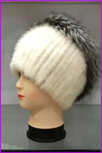 Mink and Fox Fur Pompoms Removed Cap