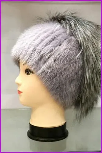 Mink and Fox Fur Pompoms Removed Cap