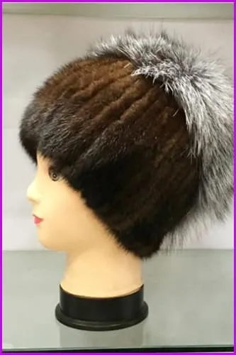 Mink and Fox Fur Pompoms Removed Cap