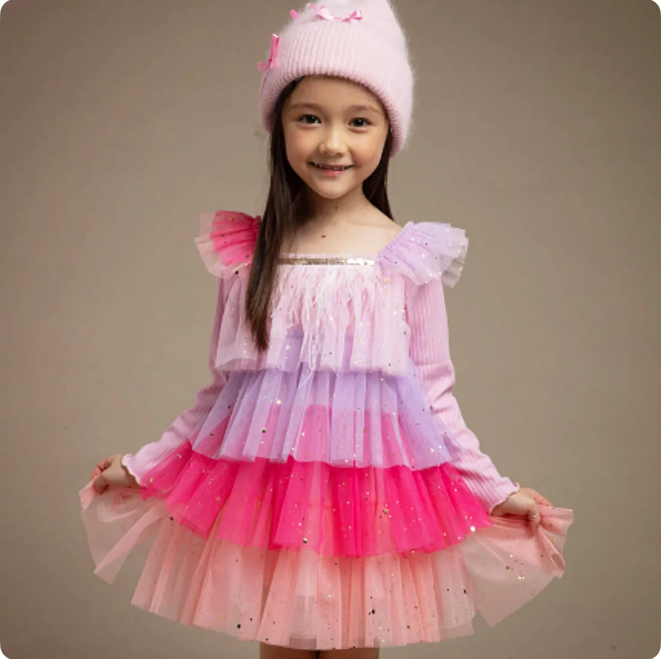 Multi Colored Layered Fur Tutu Dress