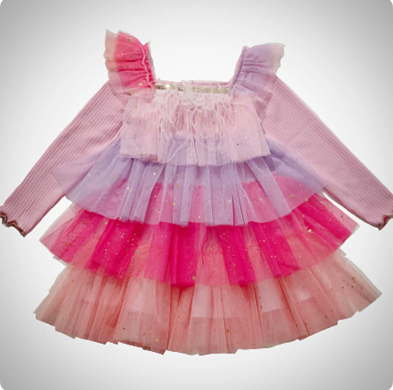Multi Colored Layered Fur Tutu Dress