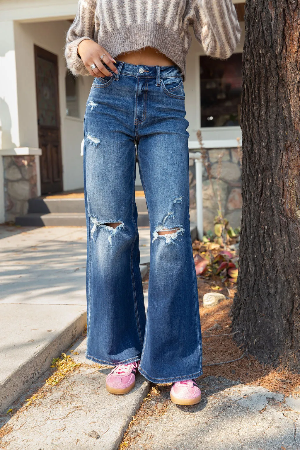 Nectar Premium Denim: The Hazel Distressed Wide Leg Jeans
