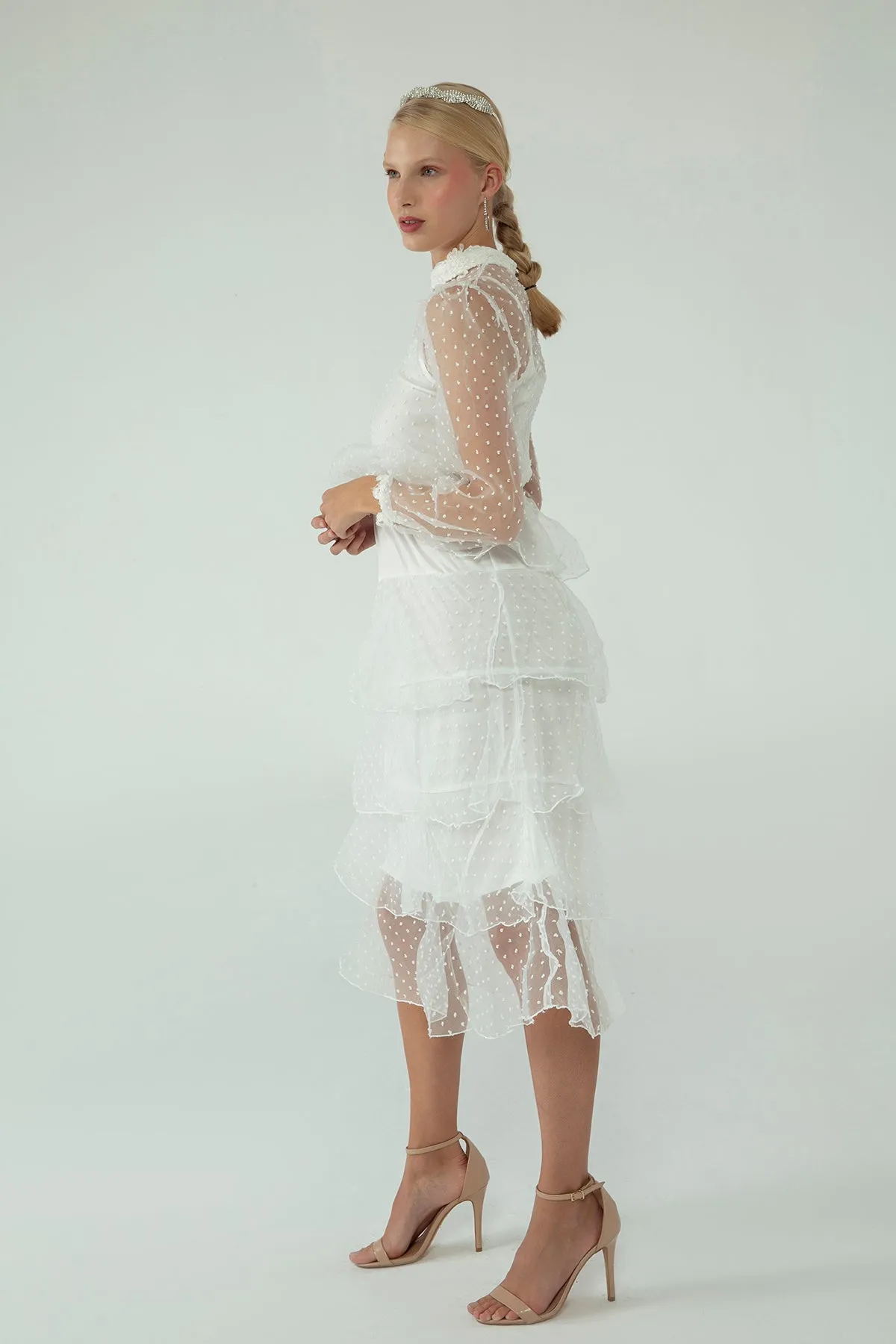Needlework Detailed Dress With A Layered Skirt