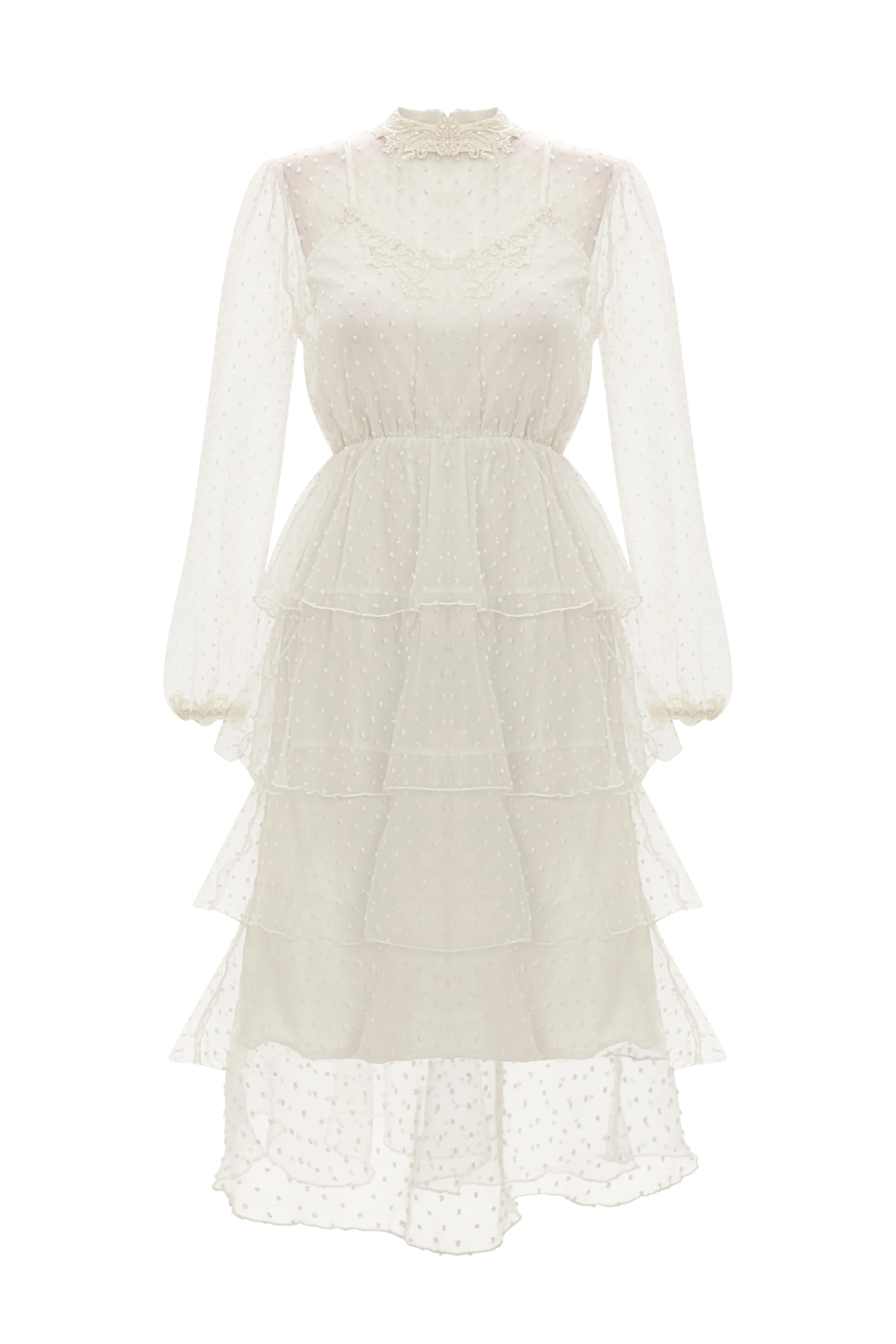 Needlework Detailed Dress With A Layered Skirt