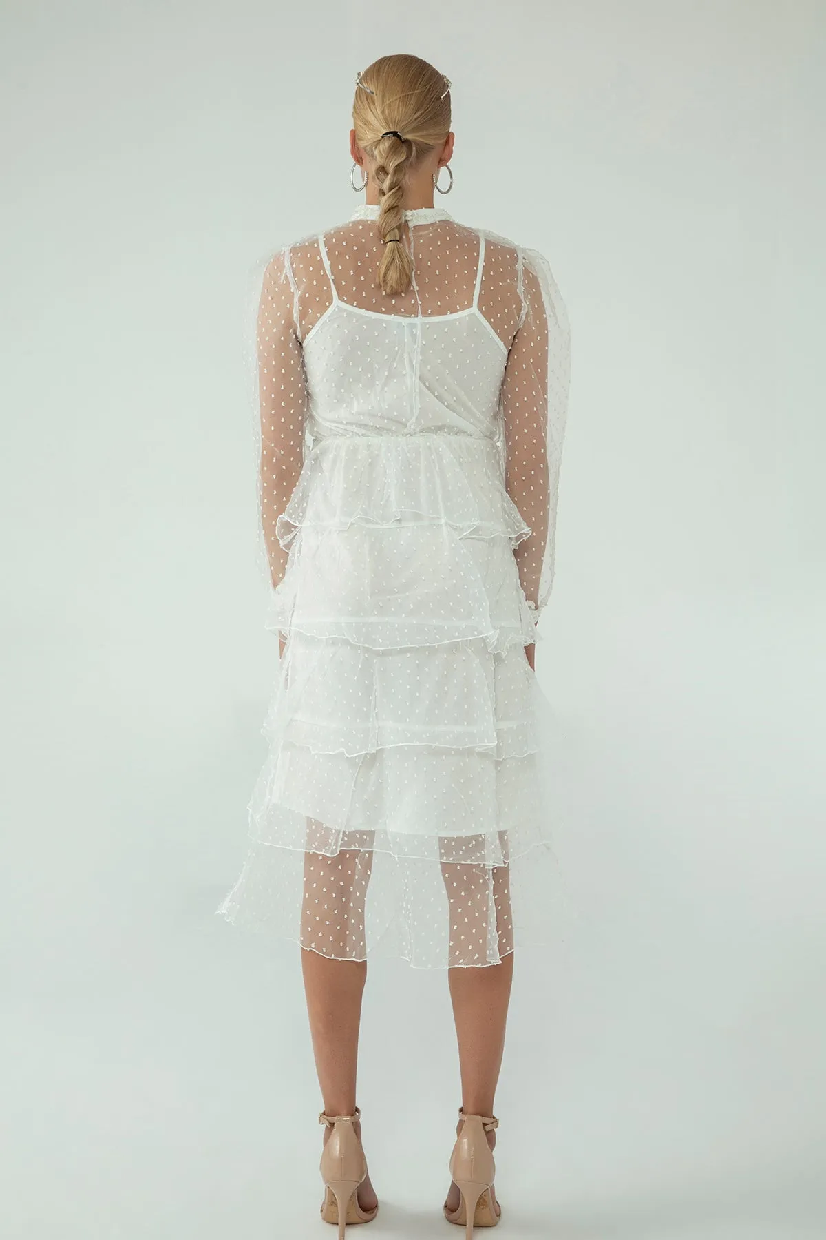 Needlework Detailed Dress With A Layered Skirt