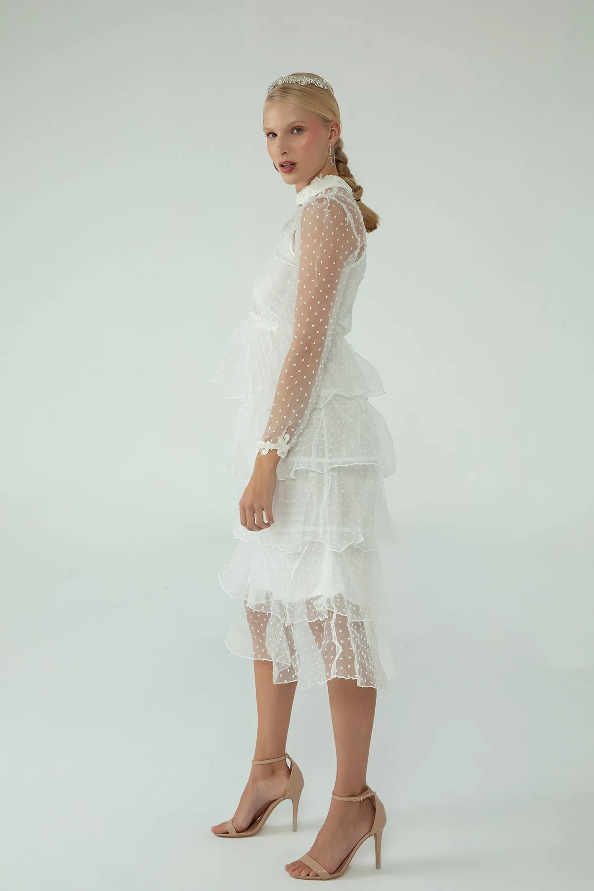 Needlework Detailed Dress With A Layered Skirt