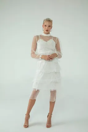 Needlework Detailed Dress With A Layered Skirt