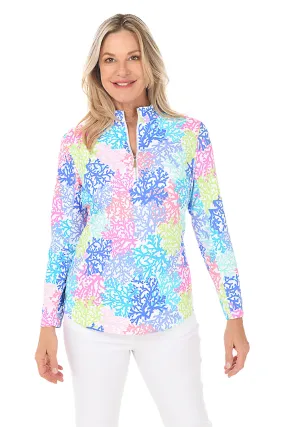 Neon Coral Mock Neck UPF50  Top