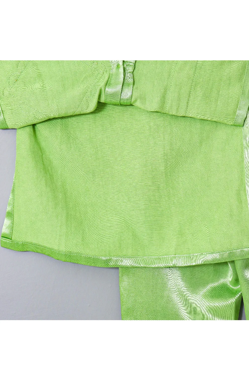 Neon Green Patch Work Detailing Silk Kurta With Pyjama Set