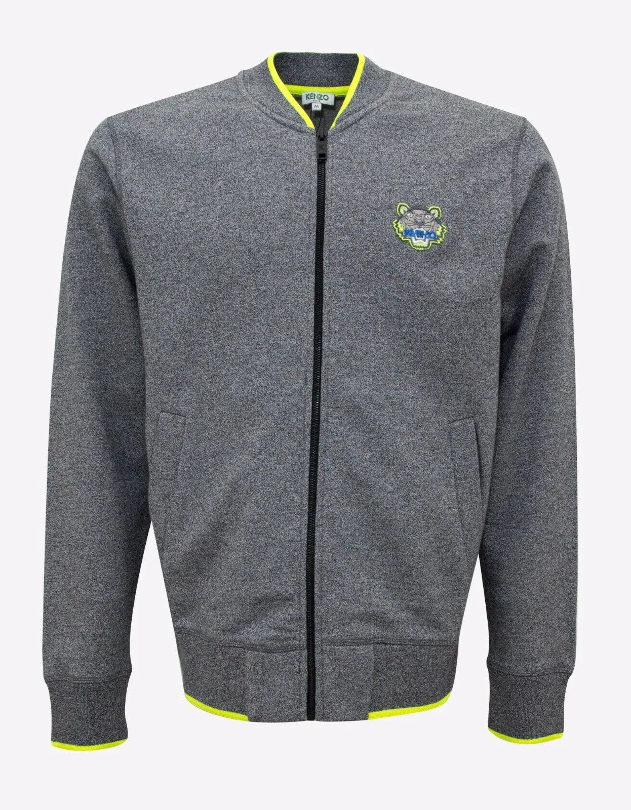 Neon Yellow Tiger Badge Zip Through Sweatshirt