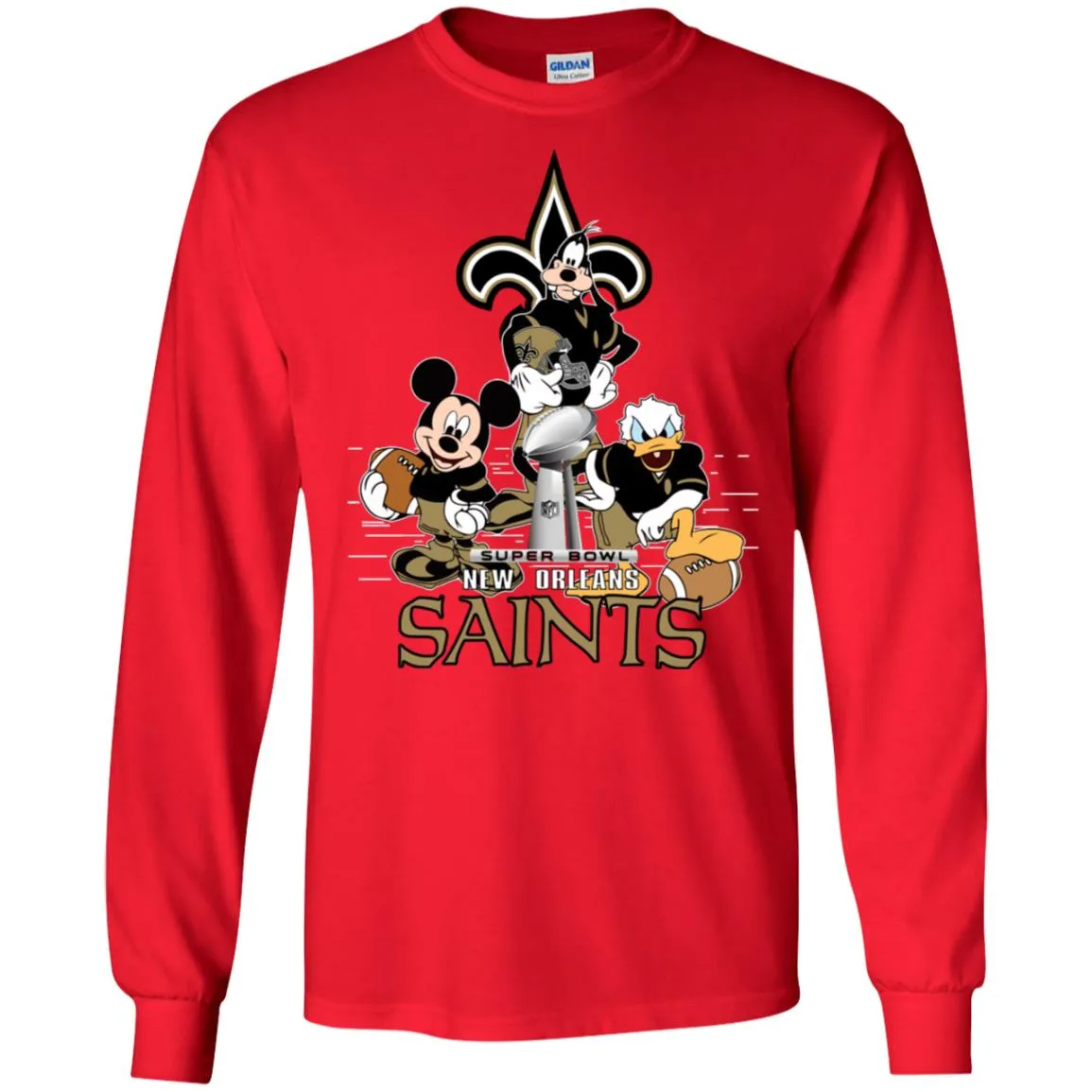 Nfl – New Orleans Saints Donald Duck Goofy Mickey Mouse Super Bowl 2019 Football Men Long Sleeve Shirt