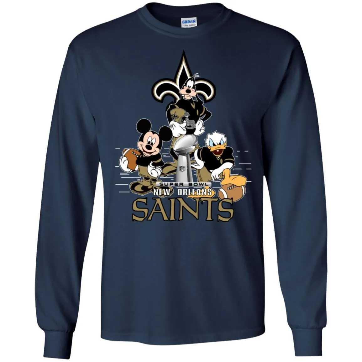 Nfl – New Orleans Saints Donald Duck Goofy Mickey Mouse Super Bowl 2019 Football Men Long Sleeve Shirt