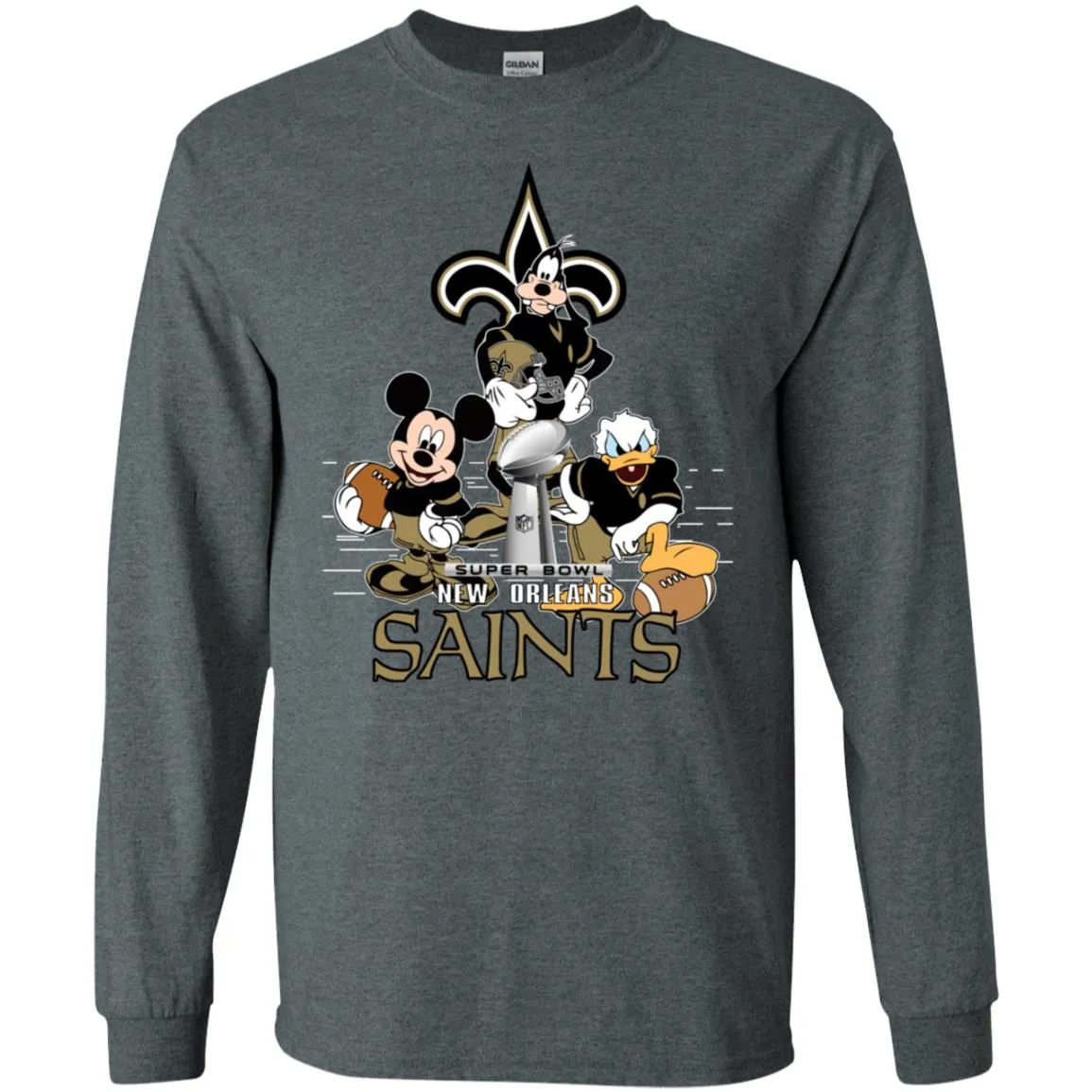 Nfl – New Orleans Saints Donald Duck Goofy Mickey Mouse Super Bowl 2019 Football Men Long Sleeve Shirt