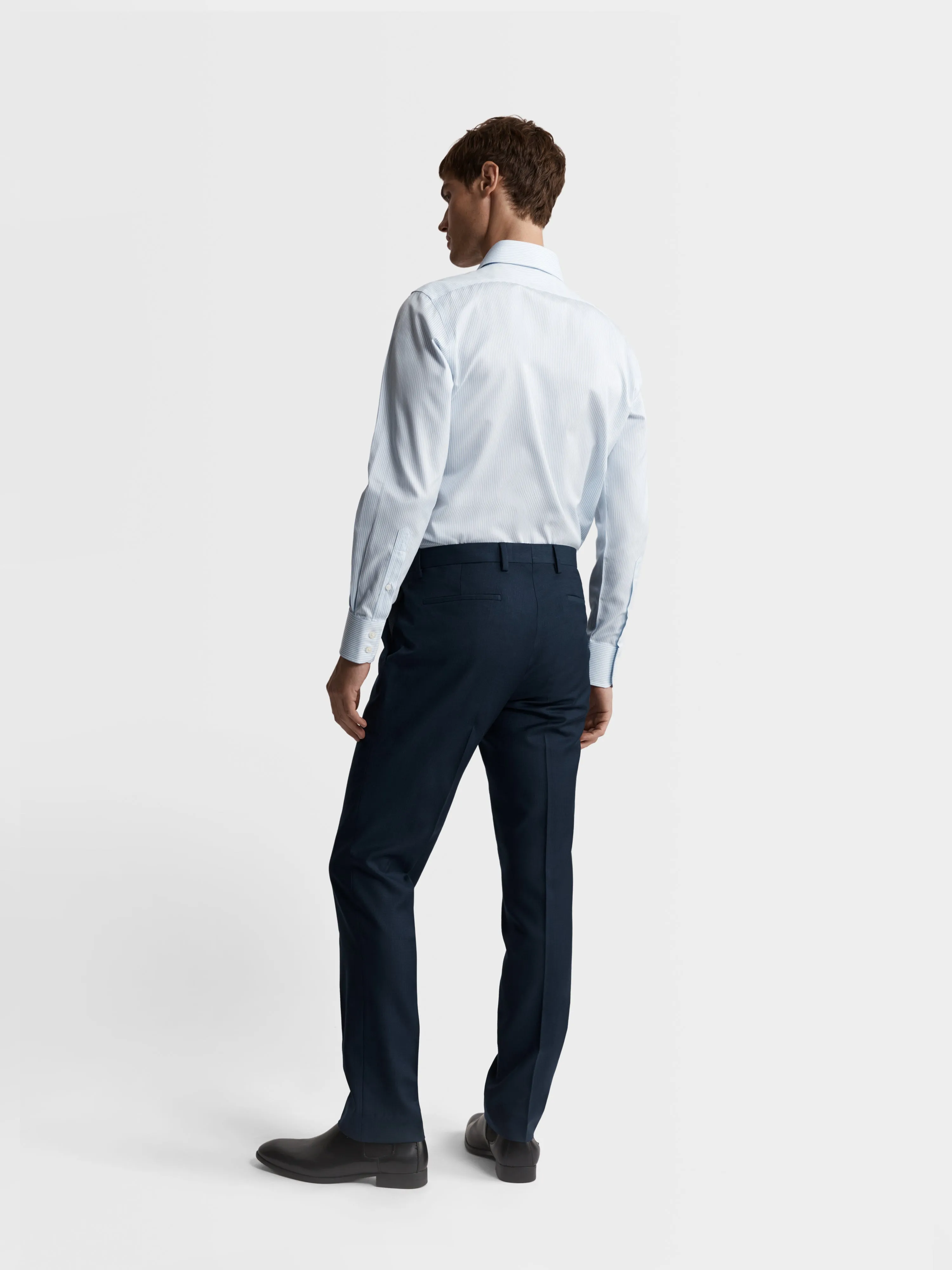 Non-Iron Light Blue Bengal Stripe Twill Regular Fit Single Cuff Classic Collar Shirt