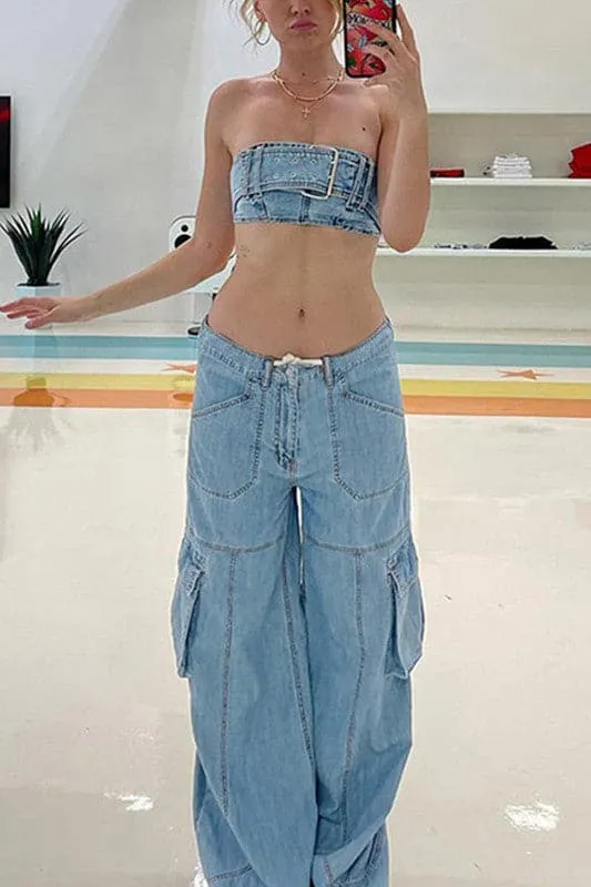 PA888 Low Waist Wide Leg Denim Jean Pants