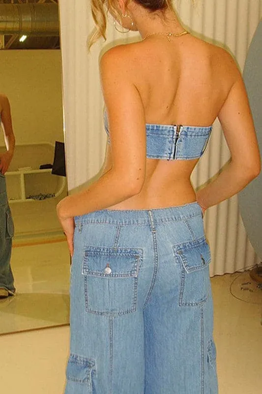 PA888 Low Waist Wide Leg Denim Jean Pants