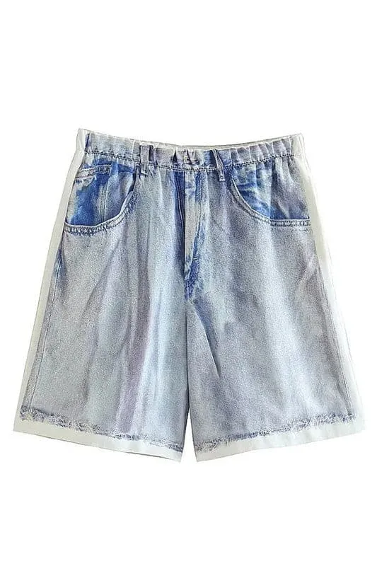 PA895 High Rise Pleated Denim Shorts
