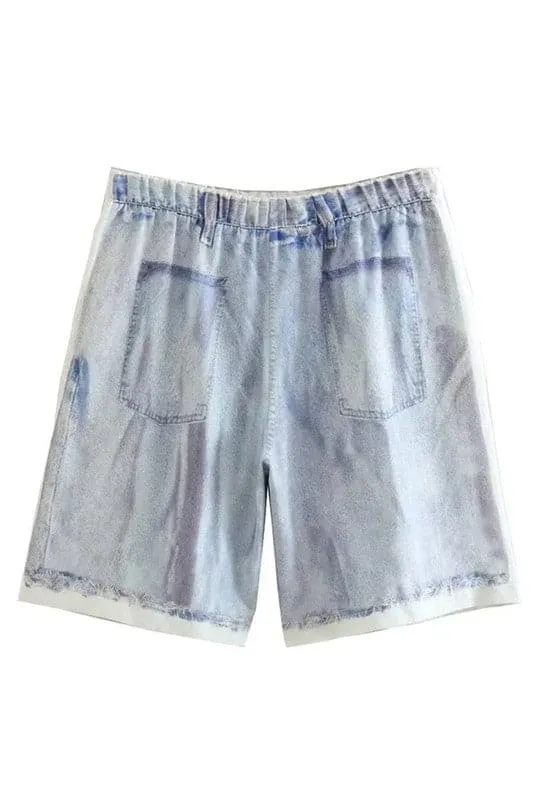 PA895 High Rise Pleated Denim Shorts