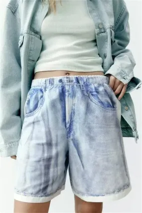 PA895 High Rise Pleated Denim Shorts
