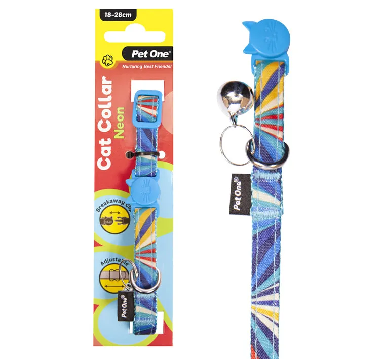PET ONE CAT COLLAR NYLON 18-28CM 10MM NEON BLUE