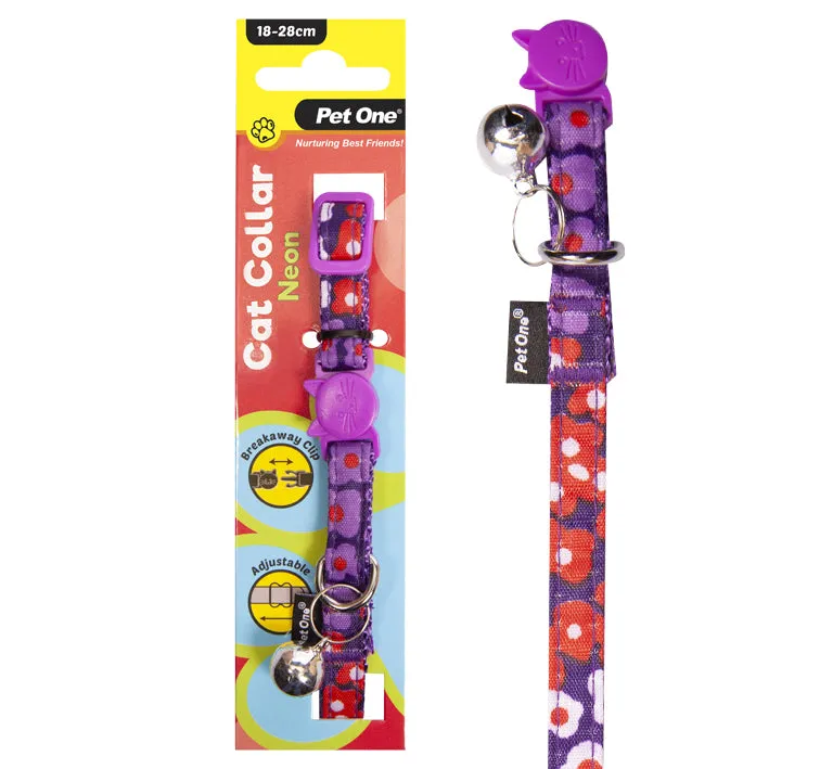 PET ONE CAT COLLAR NYLON 18-28CM 10MM NEON PURPLE