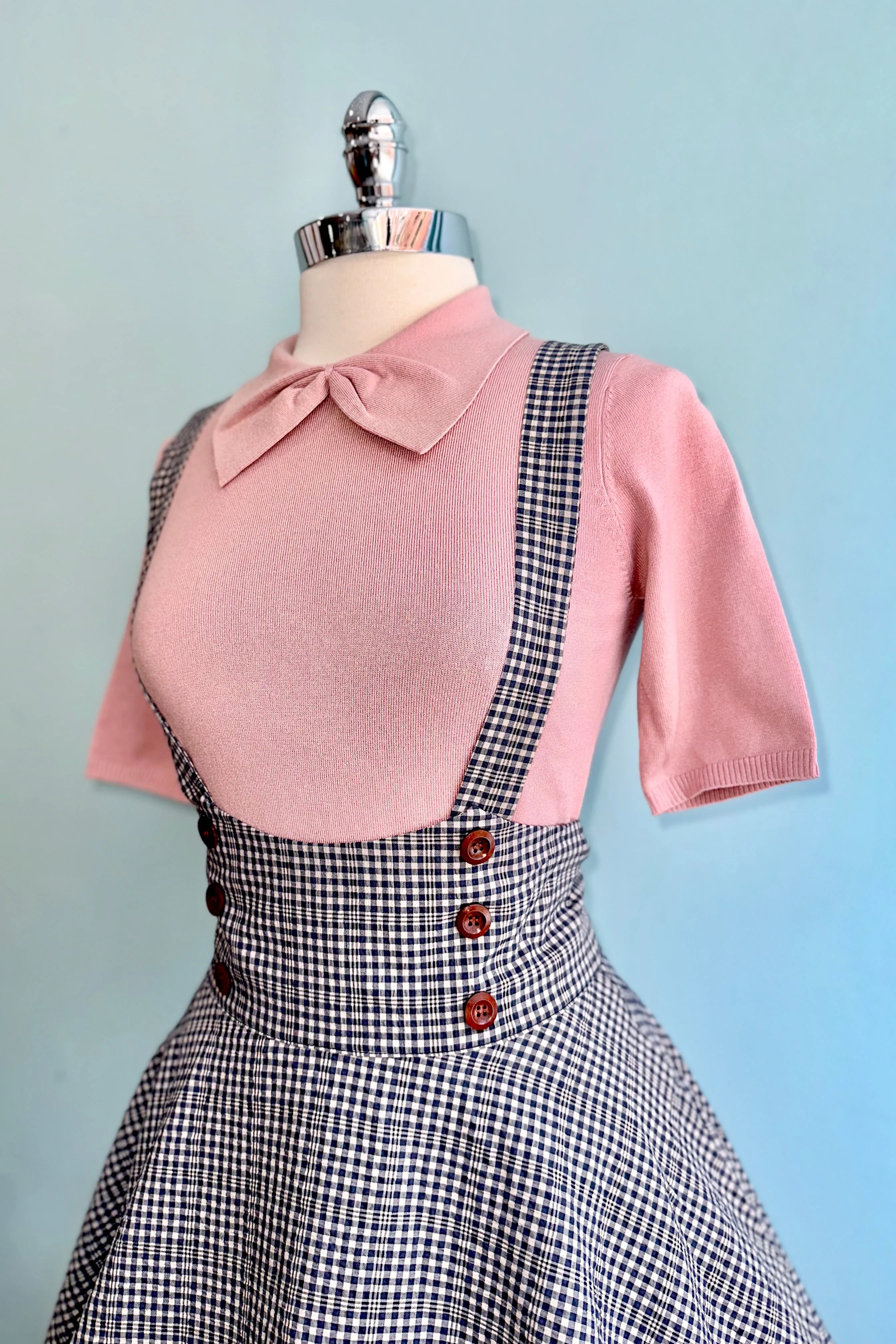 Pinafore Circle Skirt in Navy Plaid by Banned