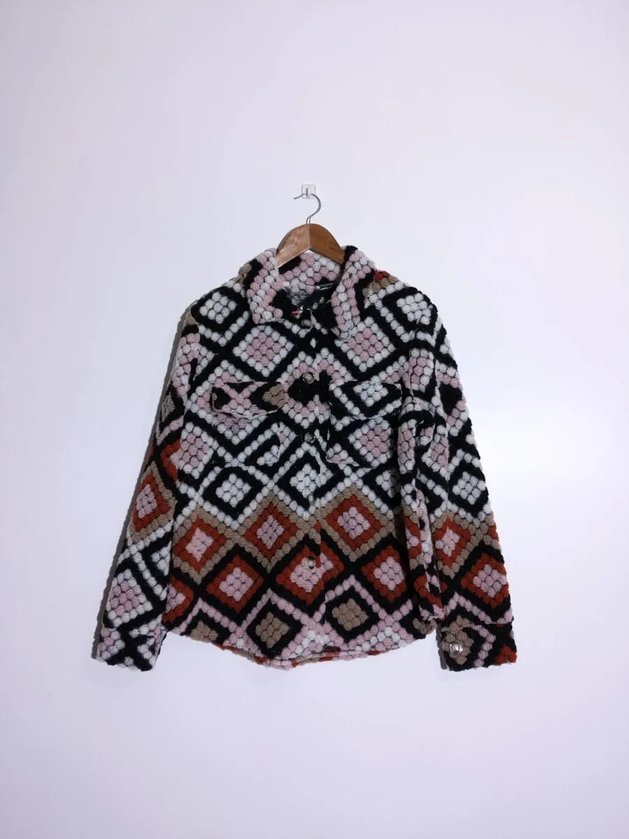 Pink Wool Blend Aztec Print Button Up Shacket