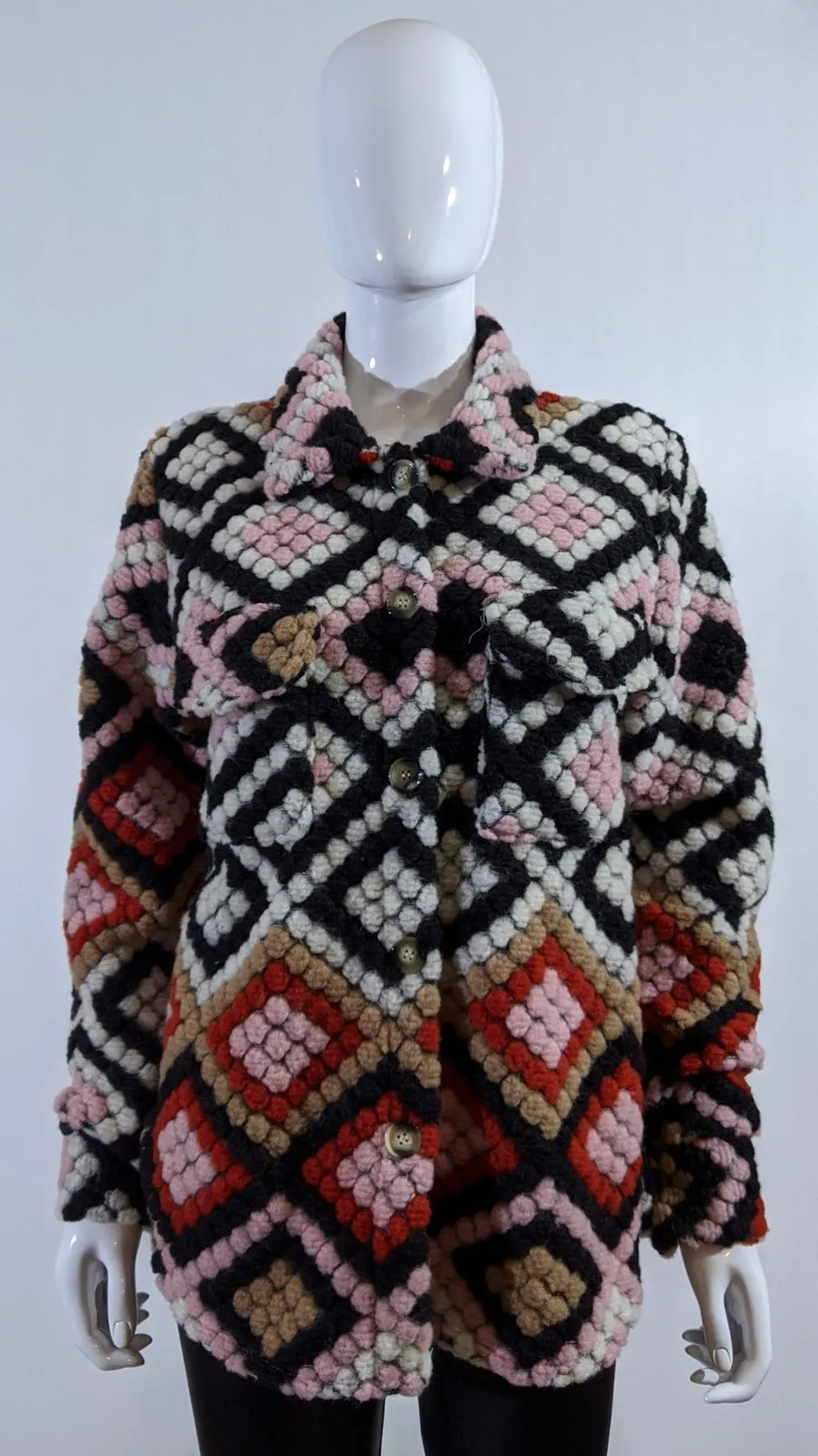 Pink Wool Blend Aztec Print Button Up Shacket