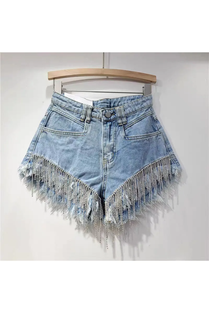 PK0695 Rhinestones Fringes Shorts