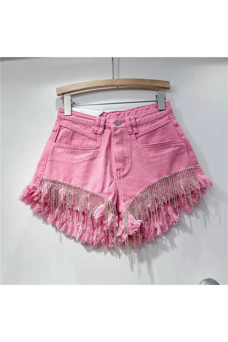 PK0695 Rhinestones Fringes Shorts