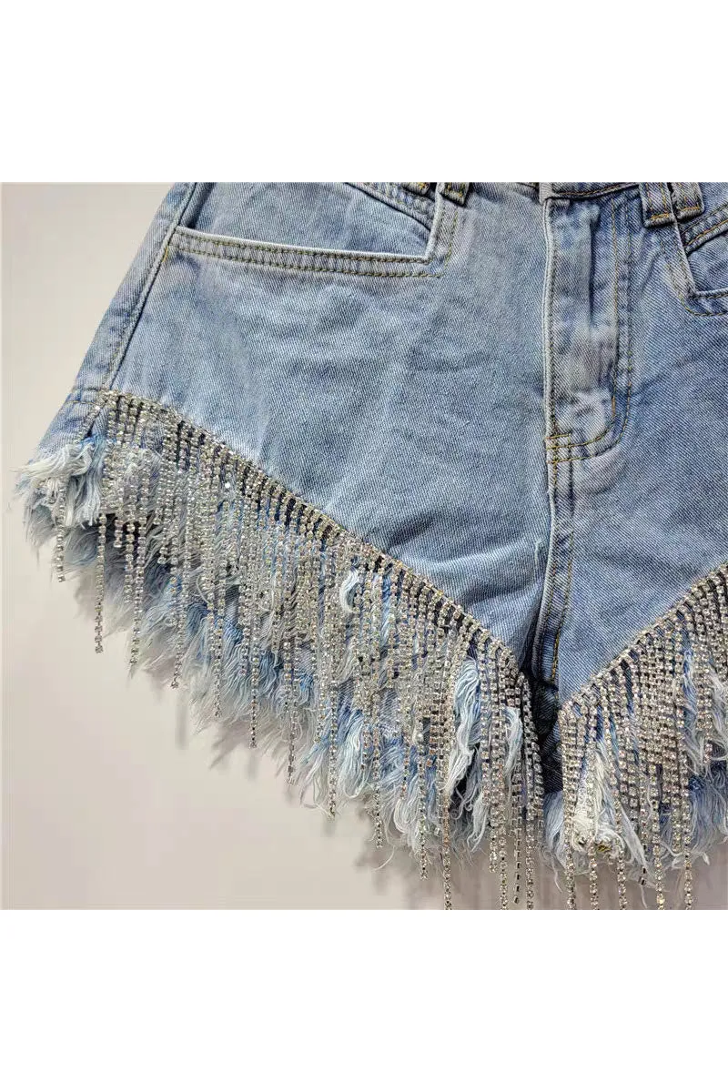 PK0695 Rhinestones Fringes Shorts