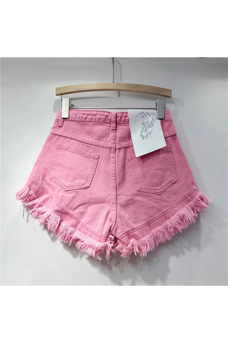 PK0695 Rhinestones Fringes Shorts