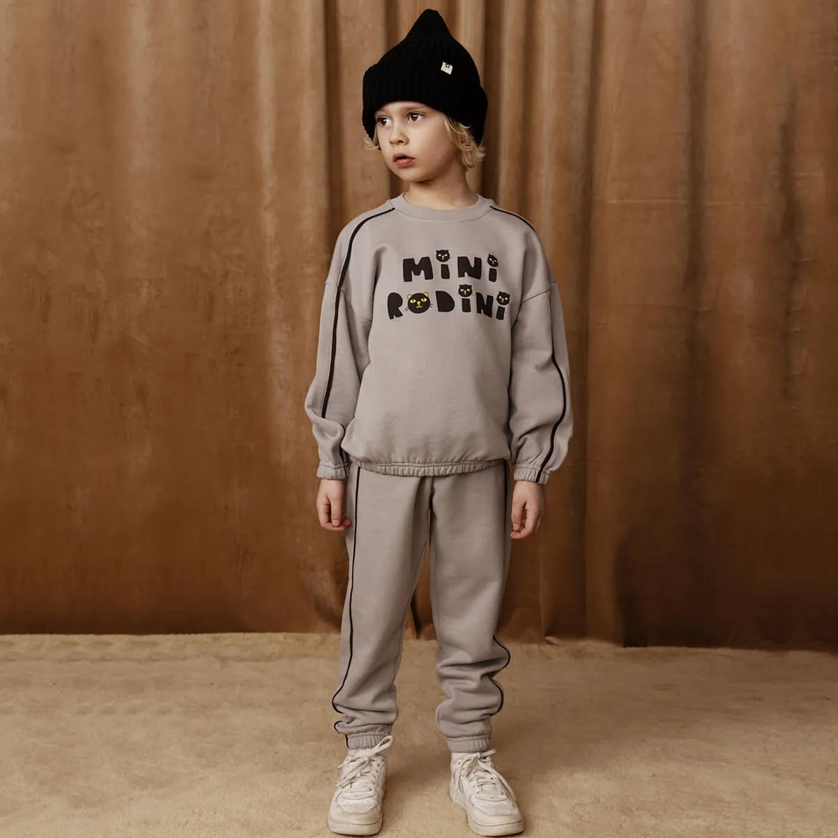 Plain Piping Sweatpants in Grey by Mini Rodini