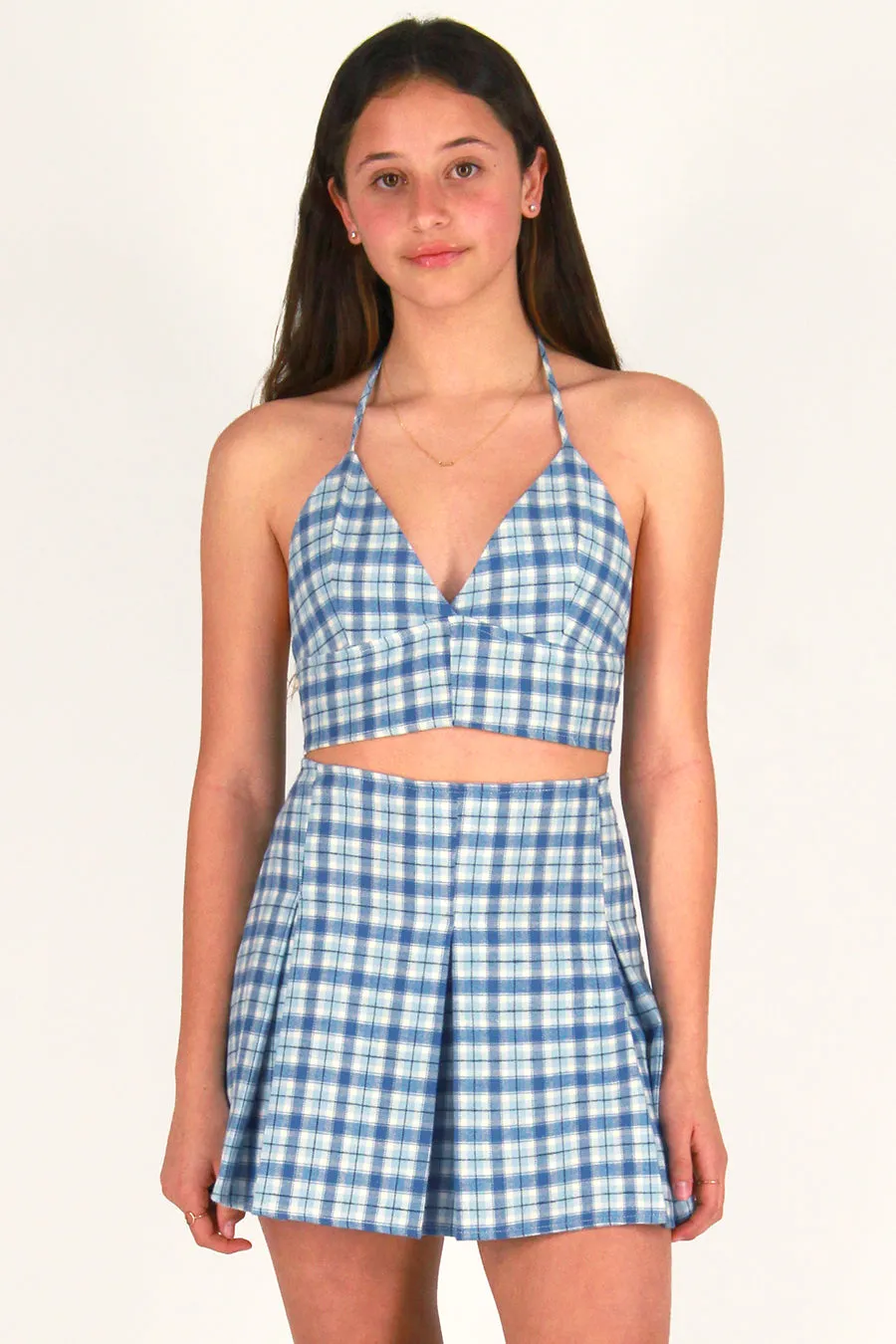 Pleated Skirt - Flannel Blue Plaid