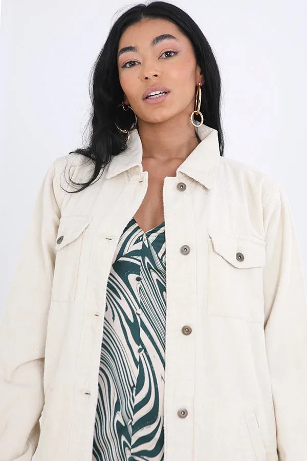 PLUS SIZE BUTTON THROUGH CORDUROY SHACKET