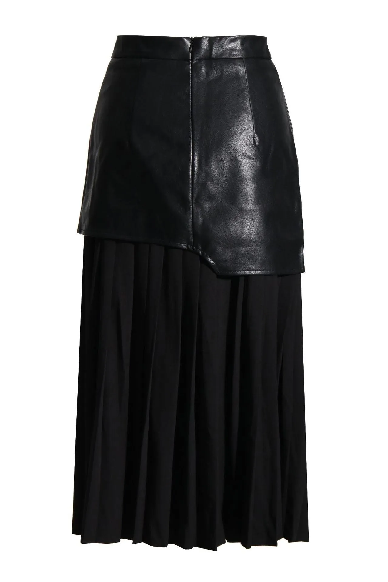 Pu leather stitching pleated skirt