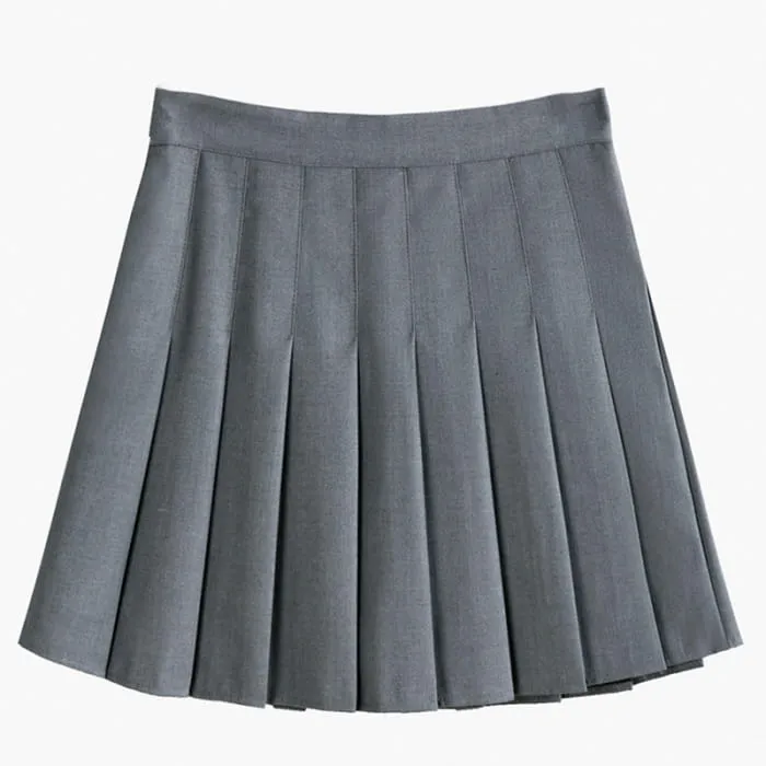 Pure Color Lapel T-Shirt Pleated Skirt Set