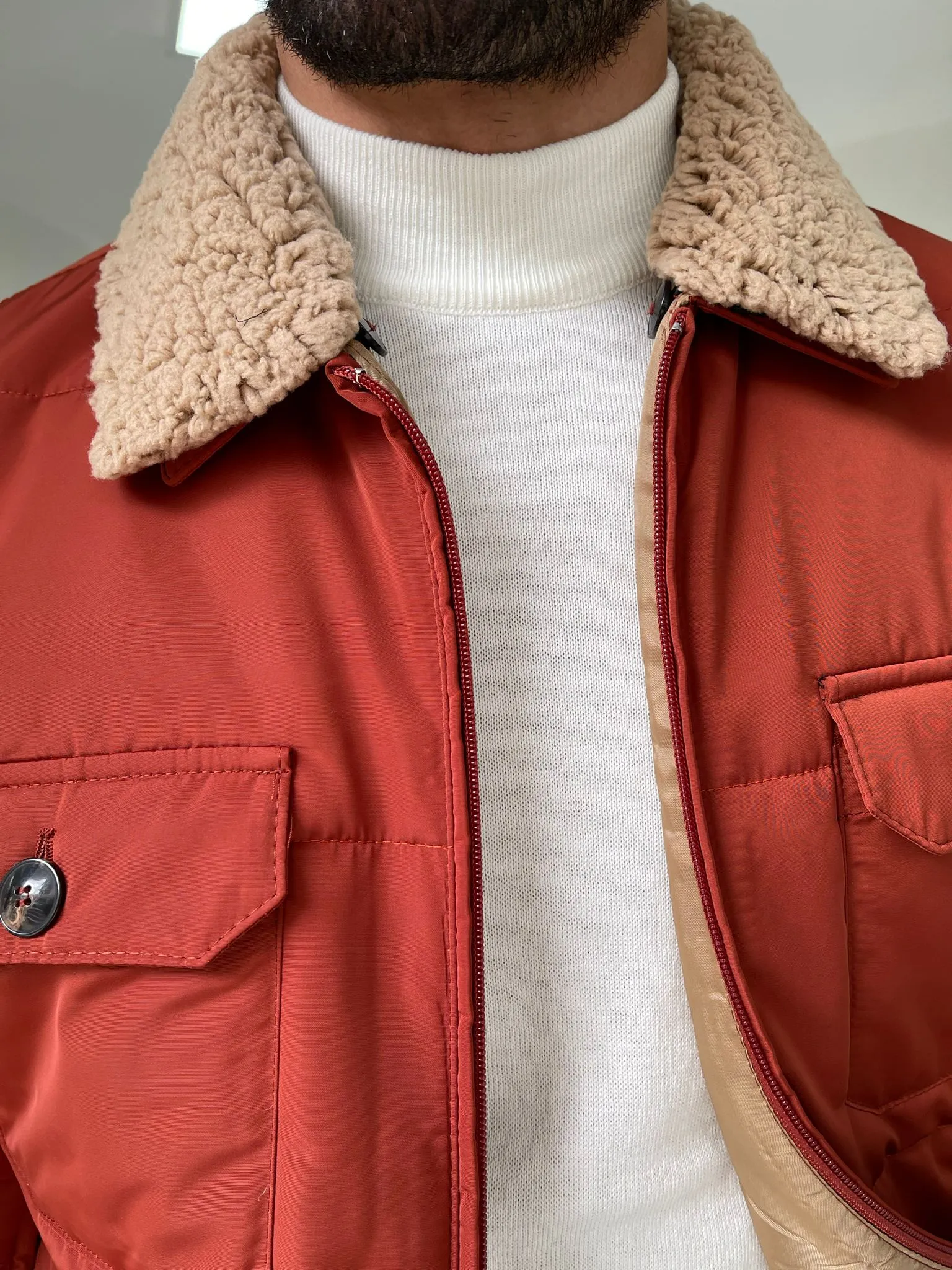 Reese Slim Fit Fur Collared Tile Coat