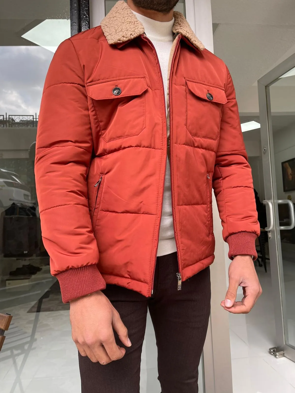 Reese Slim Fit Fur Collared Tile Coat