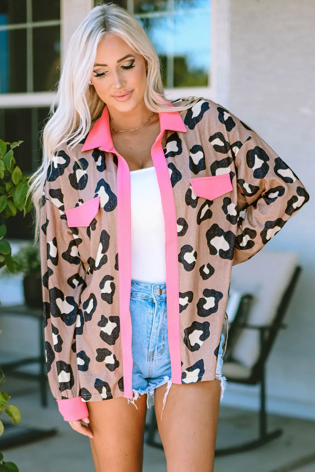 Ribbed Contrasting Trim Collared Jacket