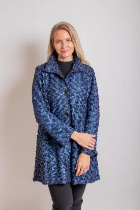 Rosette Swirl Faux Fur Blue Coat