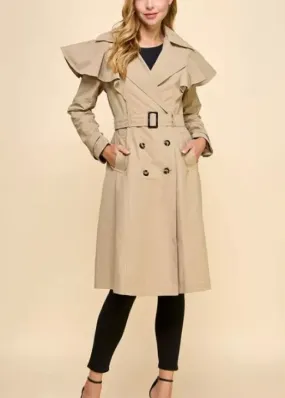 Ruffle Detail Trench Coat