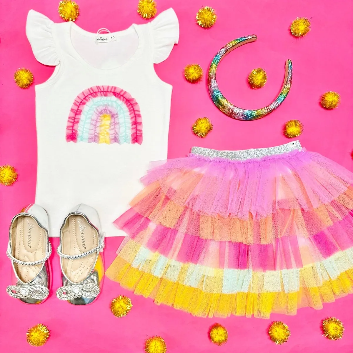 RUFFLE RAINBOW TANK TOP AND TUTU LAYERED SKIRT SET