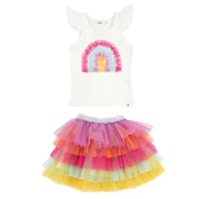 RUFFLE RAINBOW TANK TOP AND TUTU LAYERED SKIRT SET