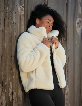 SALE BEYOND YOGA ON THE LIST FAUX FUR JACKET WHITE FINAL SALE
