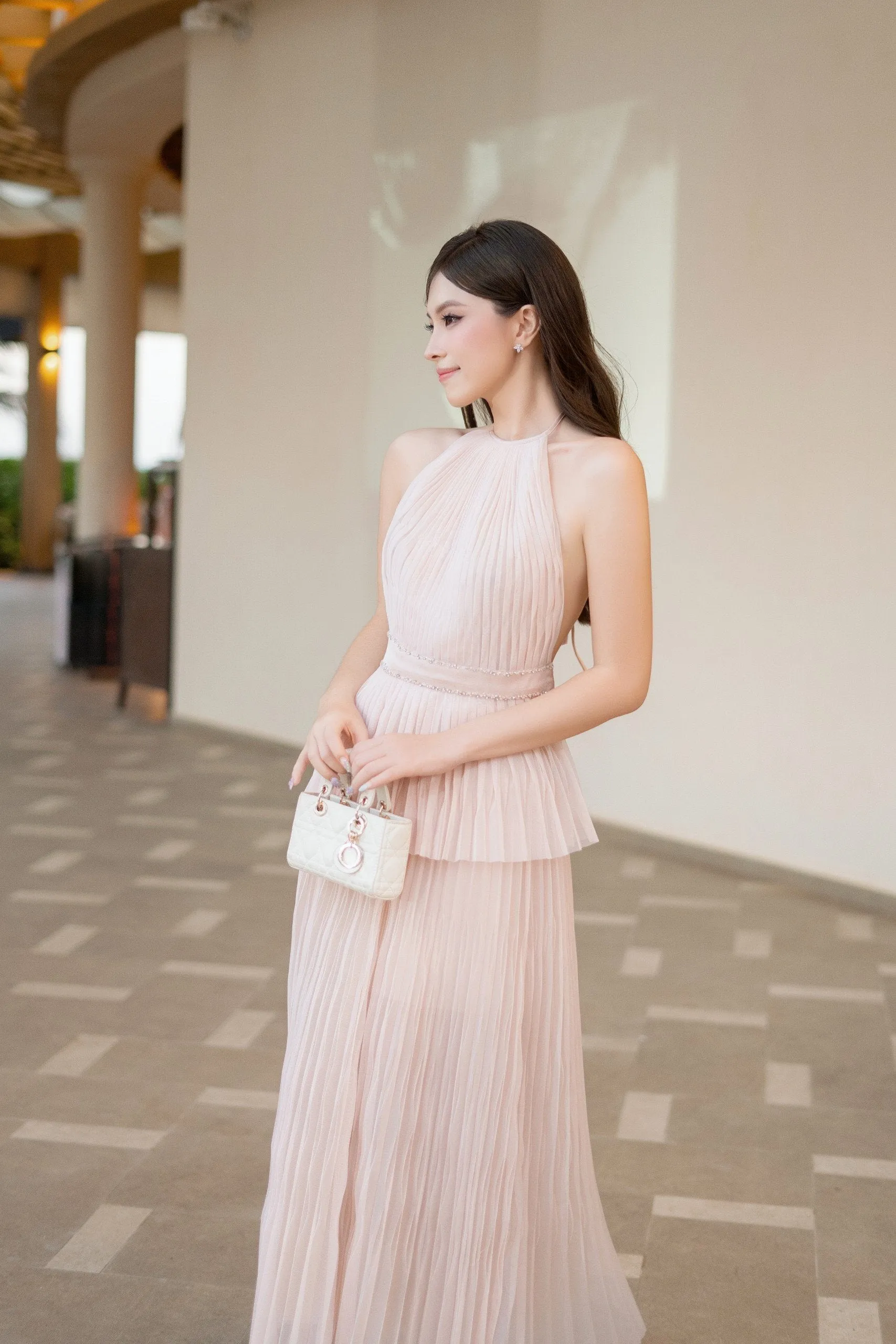 Satomi Set - Halter Pleated Mesh Silk Top & A-line Pleated Mesh Silk Skirt