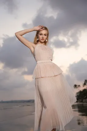 Satomi Set - Halter Pleated Mesh Silk Top & A-line Pleated Mesh Silk Skirt