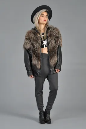 Silver Fox Fur   Leather Moto Jacket